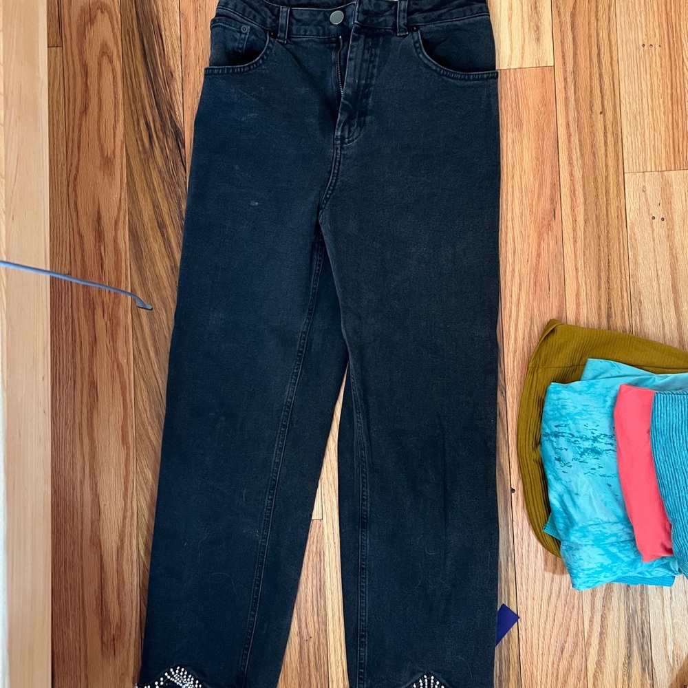 Black Women's rhinestone party Jeans